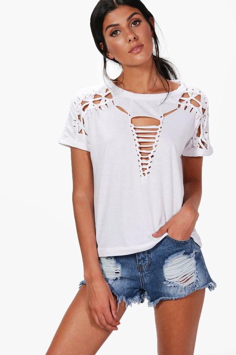 Lace Up Shoulder Detail T-shirt