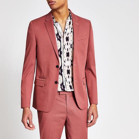 Pink Single Breasted Skinny Suit Jacket