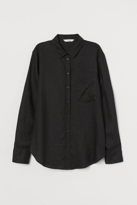 Camisa De Lino - Negro