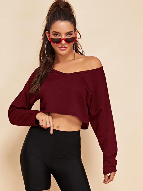 Pullover Corto Con Spalle Cadenti