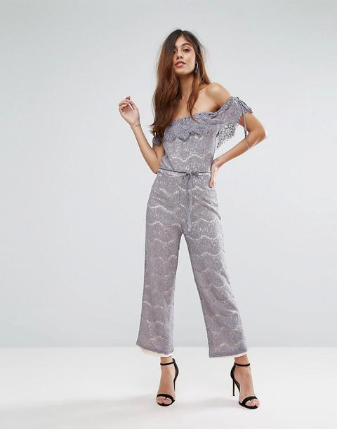 Oh My Love - Tuta Lunga Stile Bardot Con Gonna Pantalone E Pizzo - Rosa