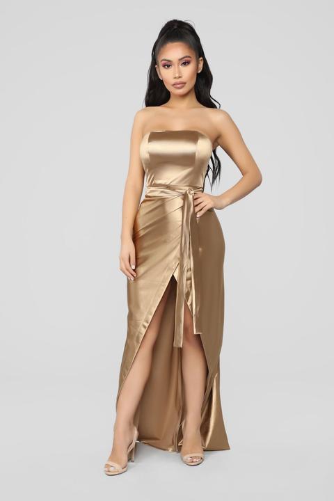 Aaliyah Satin Dress - Gold