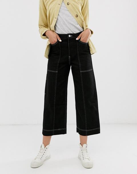 Pantalones Con Costuras En Contraste En Negro De Weekday