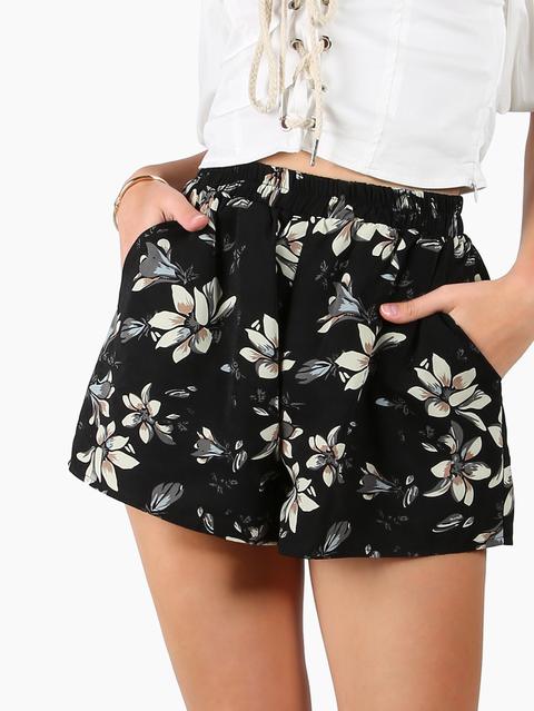 Shorts Con Estampado De Flor Con Pernera Ancha