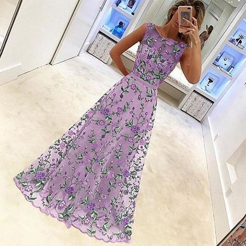 Abito Maxi Stampare Floreale Ricamata Ricamata Granatina Casuale Viola