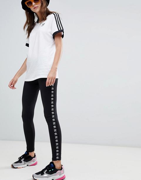 Adidas Originals - Leggings Neri Con Logo A Trifoglio - Nero