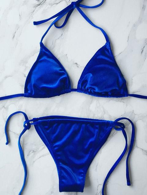 Costume Da Bagno Bikini Stringato In Velluto Blue Red