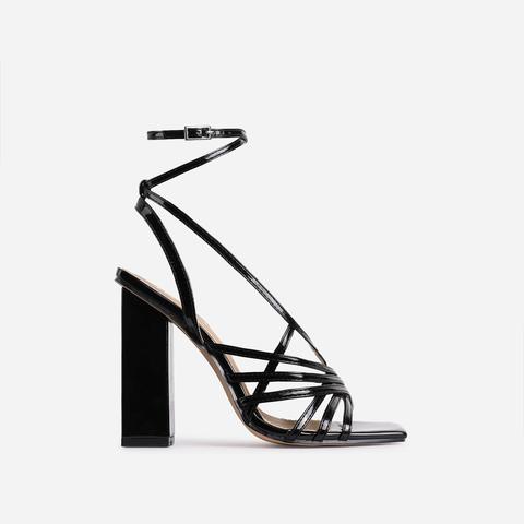 Dancer Square Toe Strappy Block Heel In Black Patent