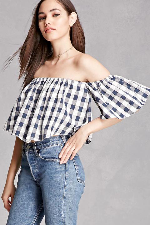 Off-the-shoulder Gingham Top