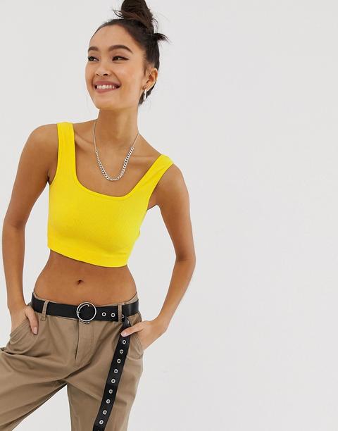 Yellow square store neck crop top