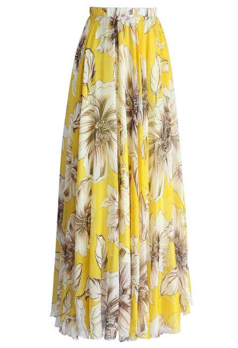 Chicwish, Skirts, Chicwish Flower Season Chiffon Maxi Skirt In Yellow  Medium Excellent Condition