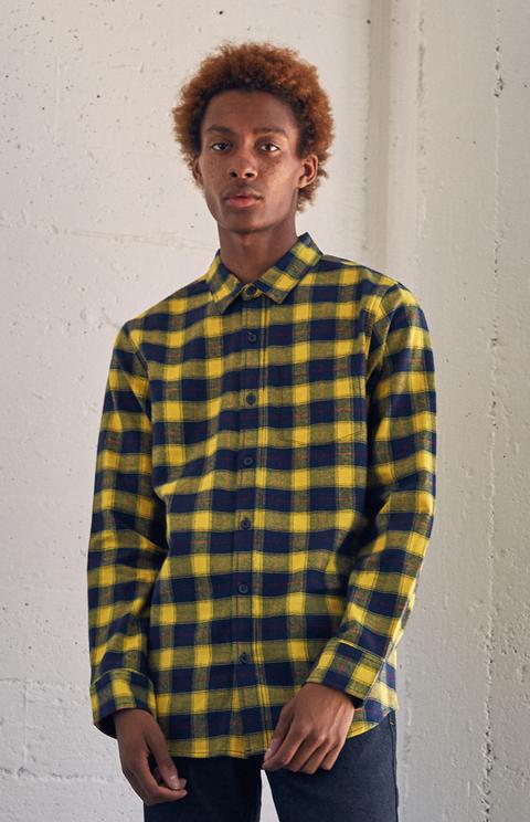 pacsun plaid mix hooded long sleeve button up shirt