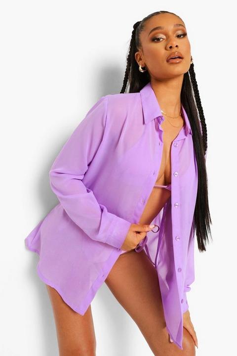 Womens Essentials Chiffon Beach Shirt - Purple - S, Purple