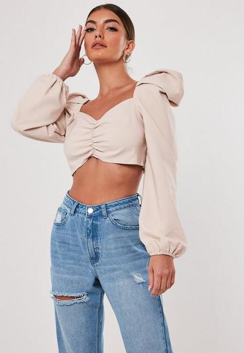 Stassie X Missguided Blush Sweetheart Neckline Milkmaid Crop Top, Pink