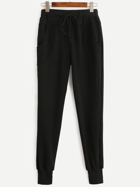 Pantalones Cintura Con Cordón - Negro