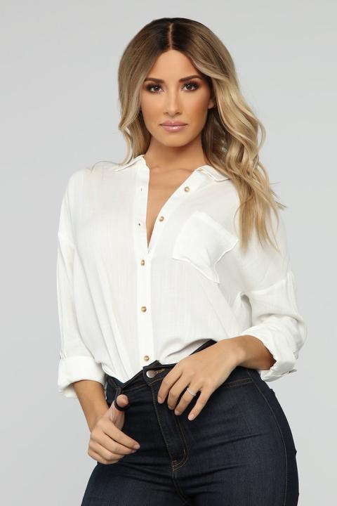 Fashion nova white 2024 button up shirt