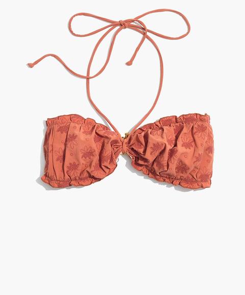 Madewell Second Wave Ruffled Bandeau Bikini Top In Embroidered Eyelet