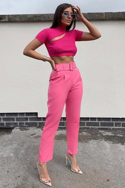 Pink Belted Tapered Peg Trousers - Jessika