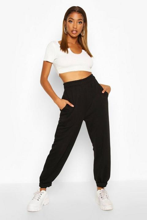 Womens Basic Loose Fit Joggers - Black - 10, Black