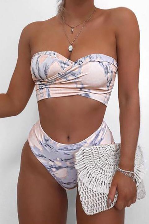 Peach Marble Print Wrap Bikini Set