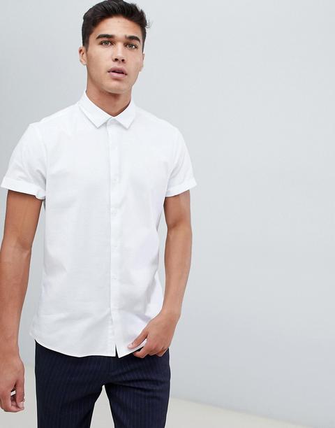 Asos Design - Chemise Oxford Ajustée Habillée À Manches Courtes - Blanc - Blanc