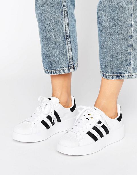 Adidas Originals Bold Double Sole White And Black Superstar Trainers