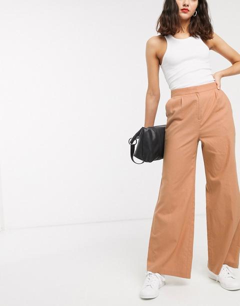 Asos Design Linen Slide Trousers-neutral