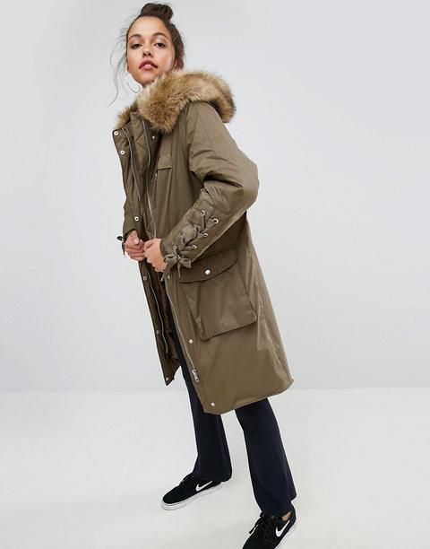 Asos - Parka Con Fondo Asimmetrico Stringato - Verde