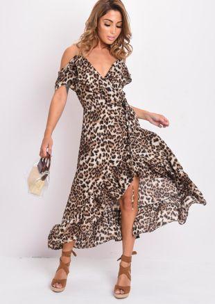 Leopard Print Frill Detail Maxi Dress Multi