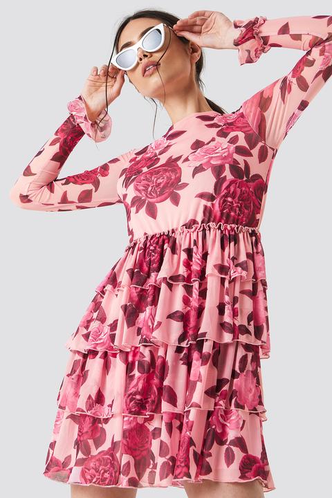 Na-kd Boho Mesh Flounce Short Dress - Multicolor