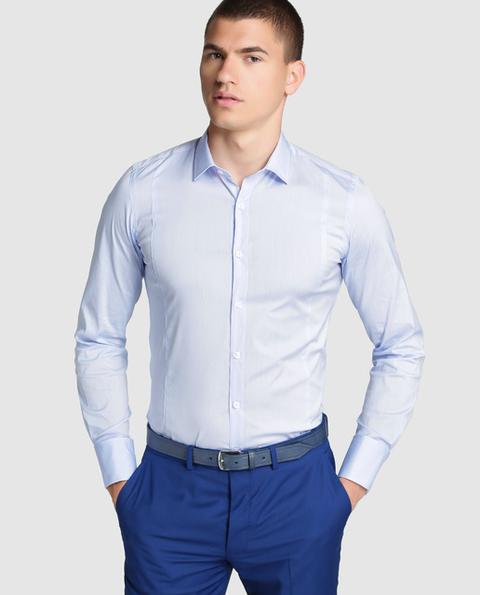 Camisa De Hombre Slim Lisa Azul