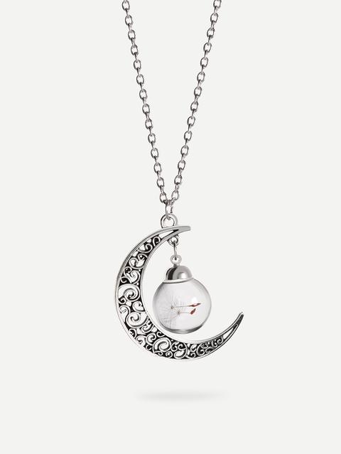 Glass Globe Moon-shaped Pendant Necklace