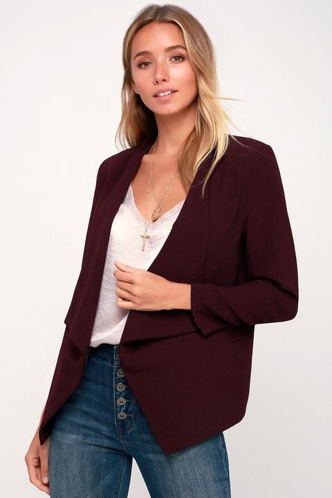 Chancery Burgundy Cropped Blazer - Lulus