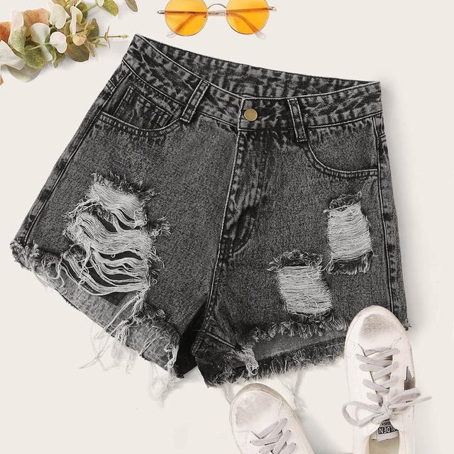 Raw Hem Ripped Denim Shorts from SheIn 