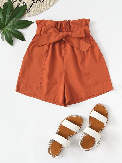 Ruffle Waist Self Tie Paperbag Shorts