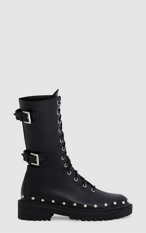 black chunky hard wear lace up ankle boots