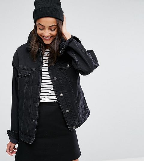 Chaqueta Denim De Borreguito En Negro Desgastado De Asos Tall