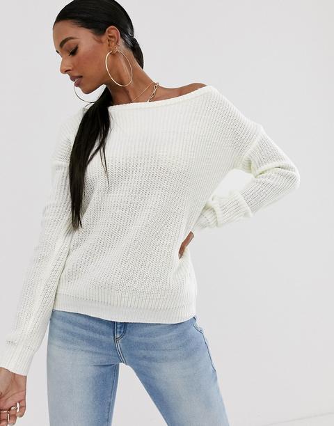 Jersey Blanco Con Escote Bardot De Missguided