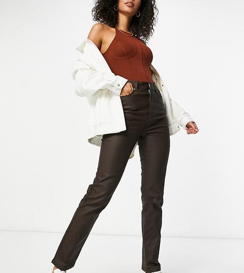 Asos Design Tall High Rise 'sassy' Cigarette Jeans In Coated Brown