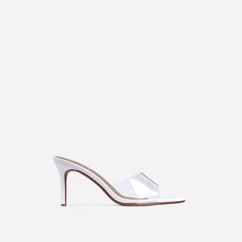 Maelle Pointed Peep Toe Clear Perspex Heel Mule In White Patent, White