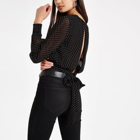 Black Dot Tie Back Top