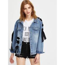 Chaqueta En Denim Con Detalle De Cordones