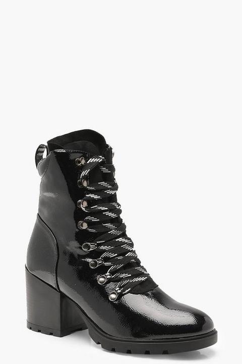 High Patent Chunky Hiker Boots