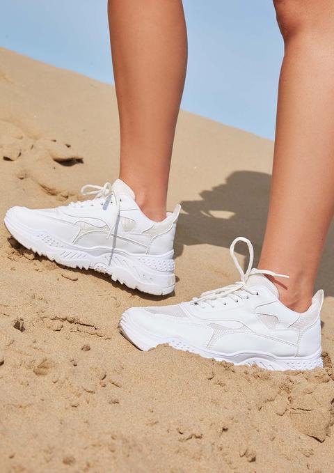 Amie White Chunky Panelled Trainers