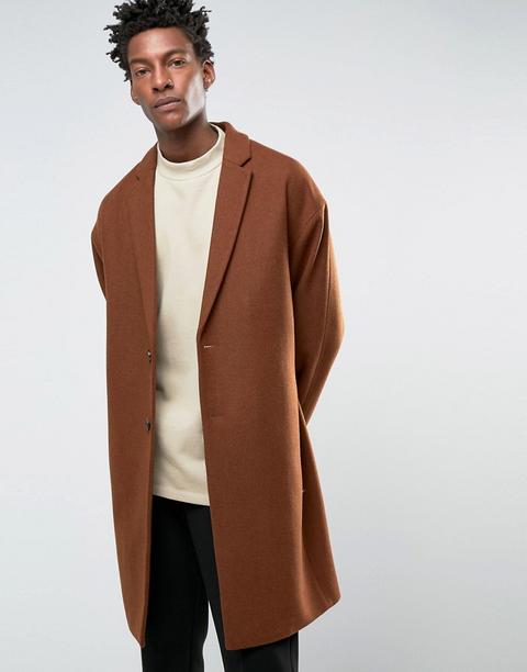 Asos - Cappotto In Misto Lana Con Spalle Scivolate Ruggine Scuro - Marrone