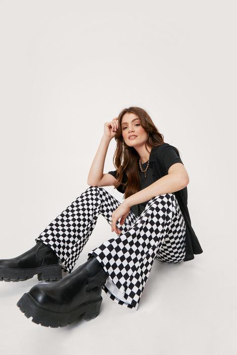 Womens Checkerboard Print High Waisted Flares