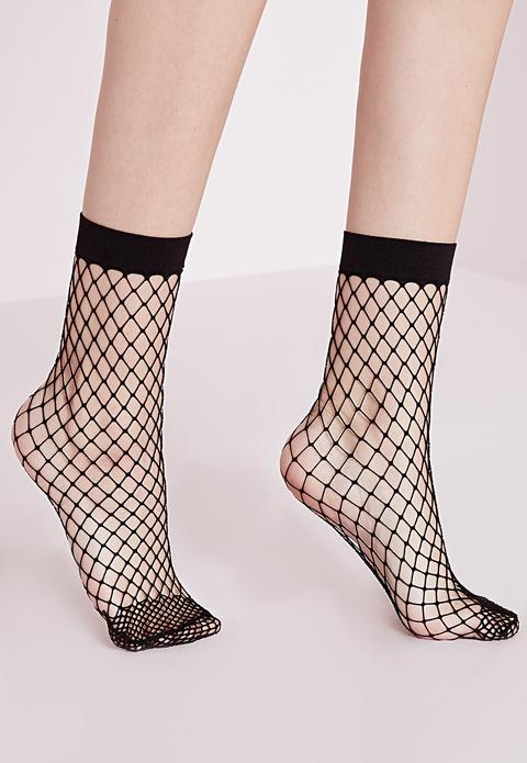 Oversized Fishnet Ankle Socks Black