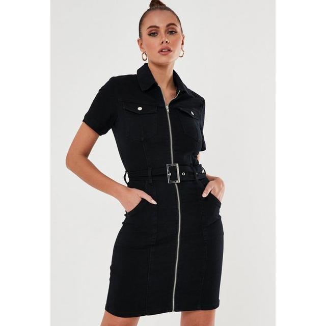 petite black denim dress