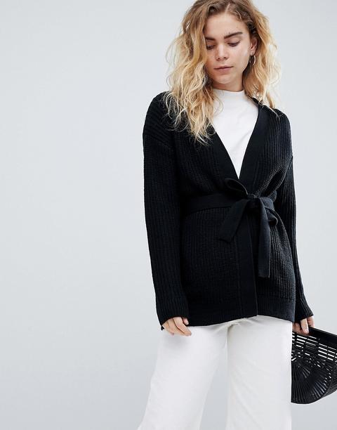 Pieces Daniela Wrap Belted Cardigan - Black