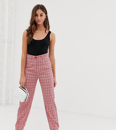 Prettylittlething - Pantaloni A Cono Rosso A Quadri - Rosso